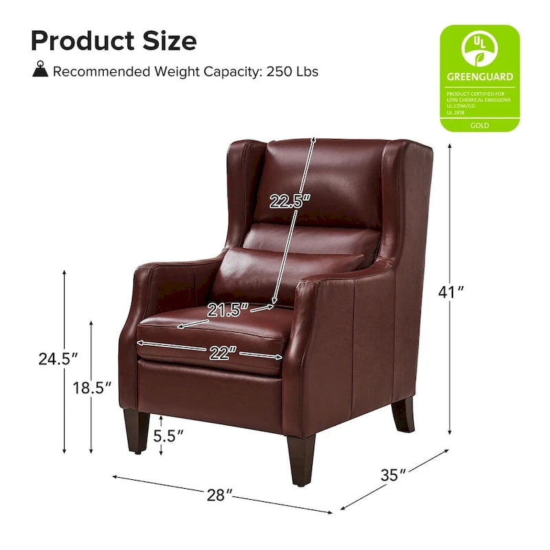 Fauteuil à oreilles en cuir véritable avec coussin