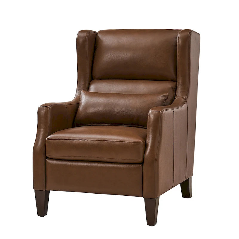 Fauteuil à oreilles en cuir véritable avec coussin