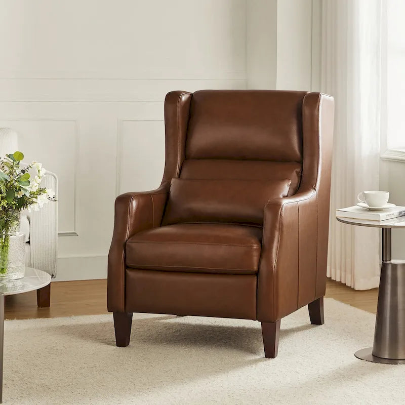 Fauteuil à oreilles en cuir véritable avec coussin