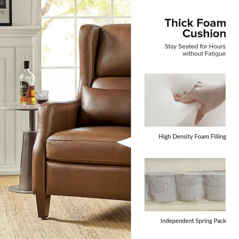 Fauteuil à oreilles en cuir véritable avec coussin
