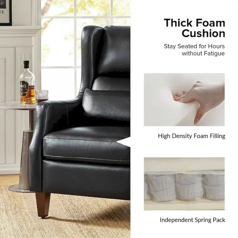 Fauteuil à oreilles en cuir véritable avec coussin