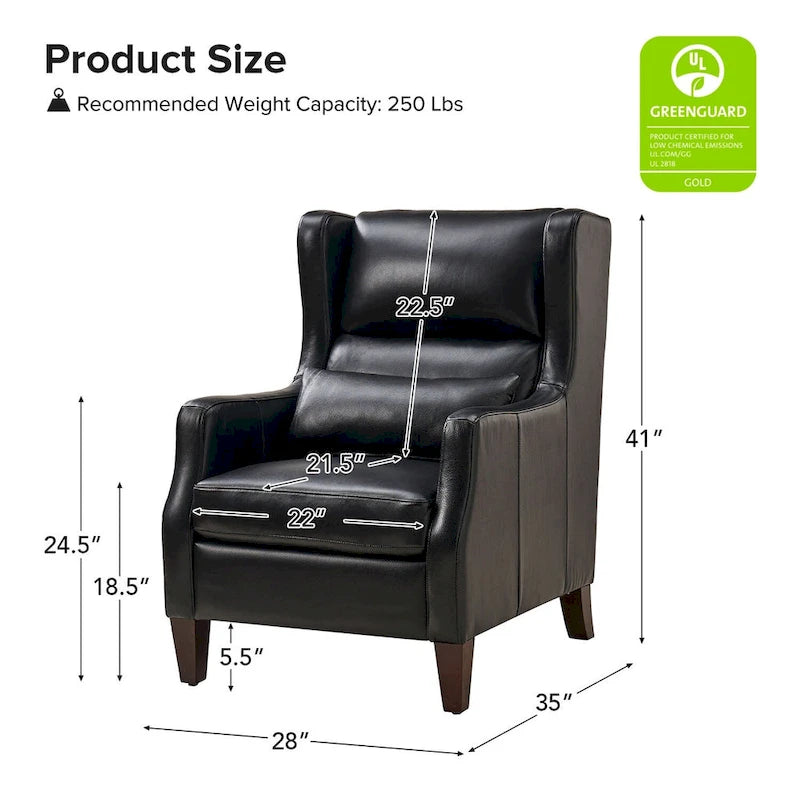 Fauteuil à oreilles en cuir véritable avec coussin