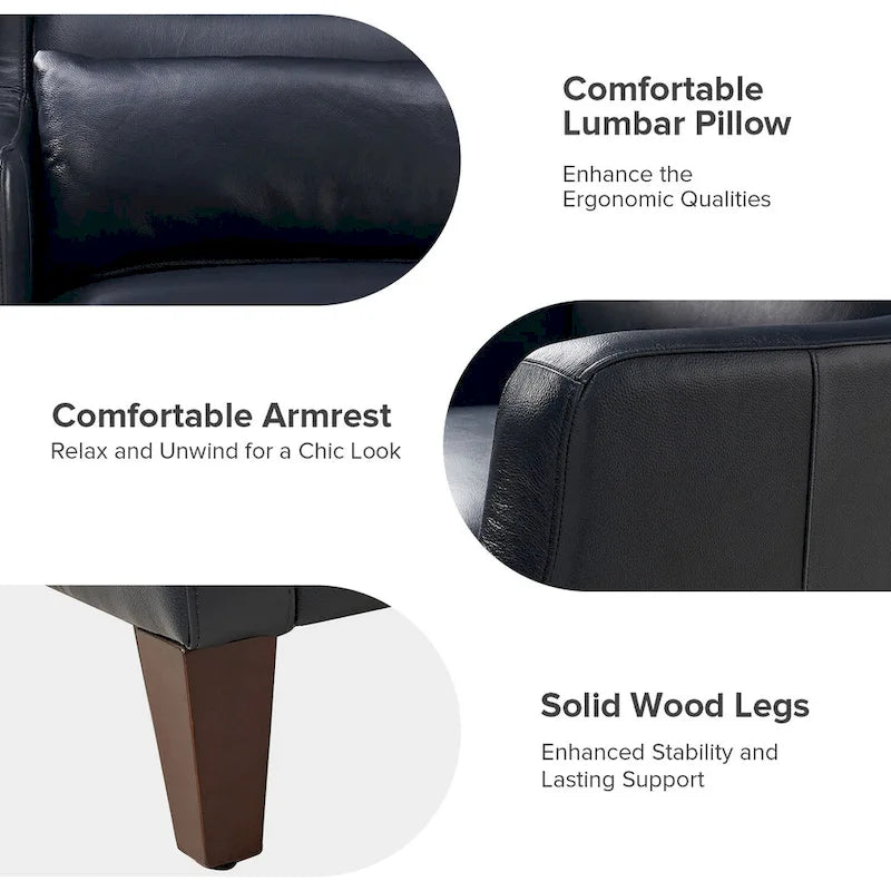 Fauteuil à oreilles en cuir véritable avec coussin