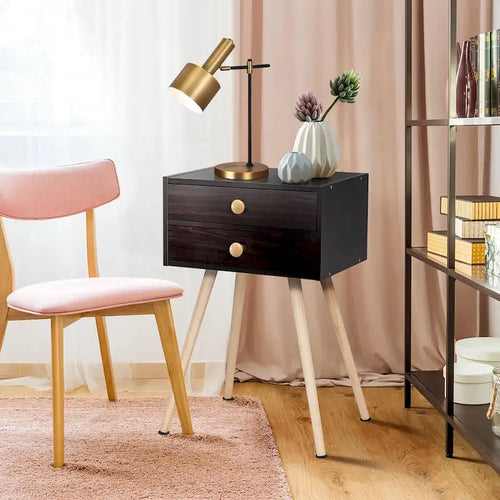 Table de chevet 2 tiroirs style Mid-Century Moderne, lot de 2, table d'appoint pour canapé