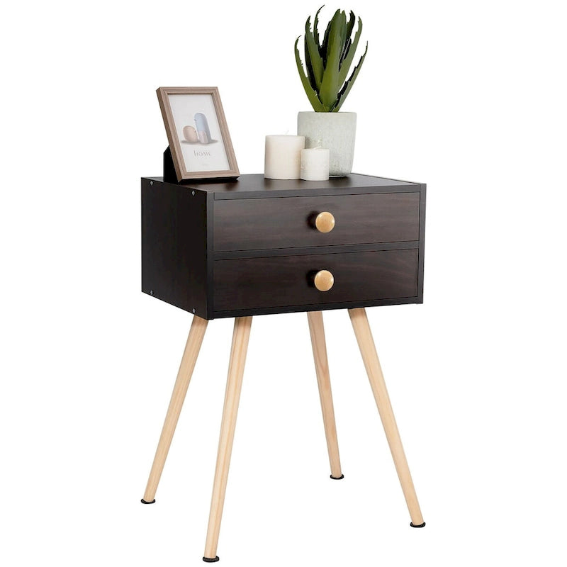 Table de chevet 2 tiroirs style Mid-Century Moderne, lot de 2, table d'appoint pour canapé