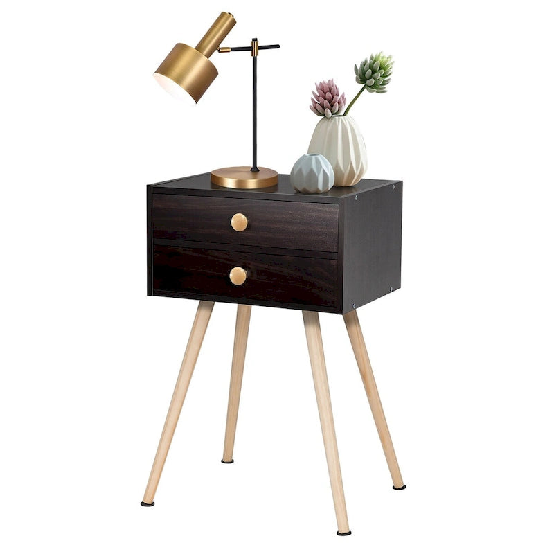 Table de chevet 2 tiroirs style Mid-Century Moderne, lot de 2, table d'appoint pour canapé
