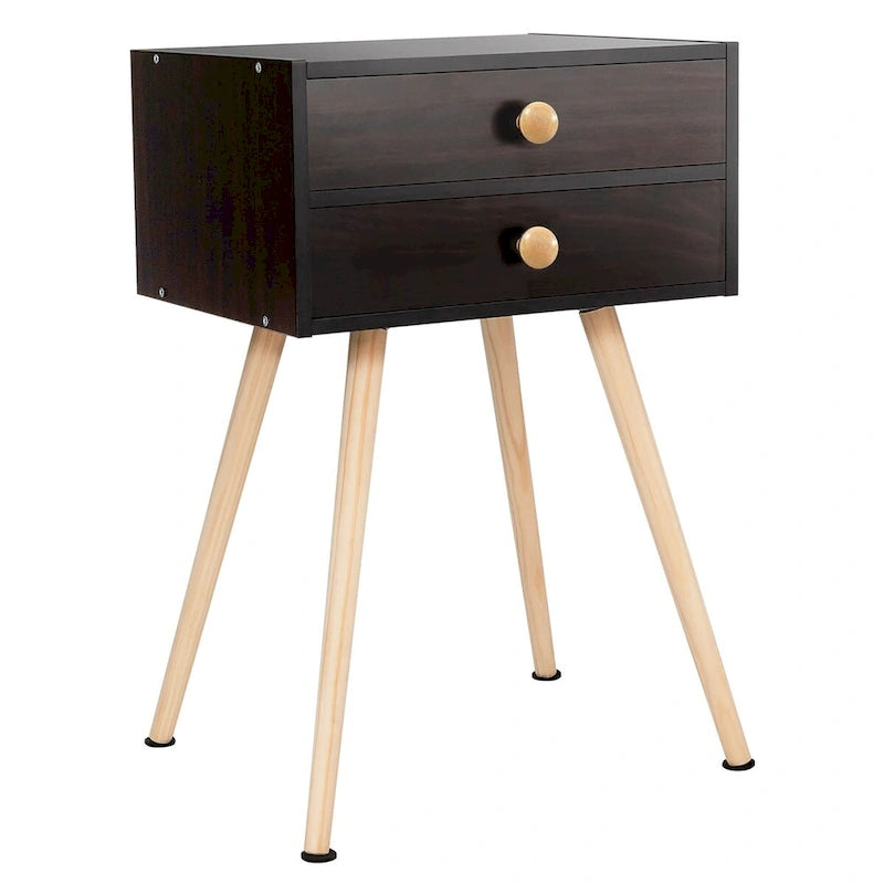 Table de chevet 2 tiroirs style Mid-Century Moderne, lot de 2, table d'appoint pour canapé
