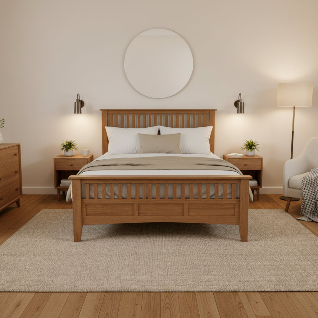 Mission Style Quarter Sawn Oak Bed With Slats - Michael's Cherry