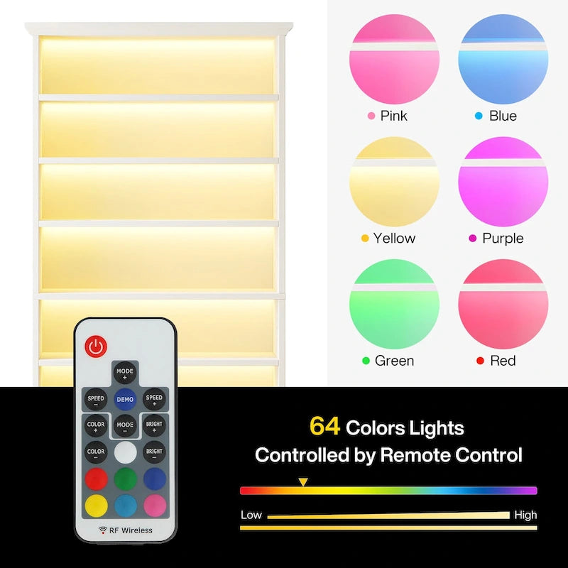 Meuble à chaussures haut et étroit avec éclairage LED, meuble de rangement pour 30 paires de chaussures à 9 niveaux, autoportant