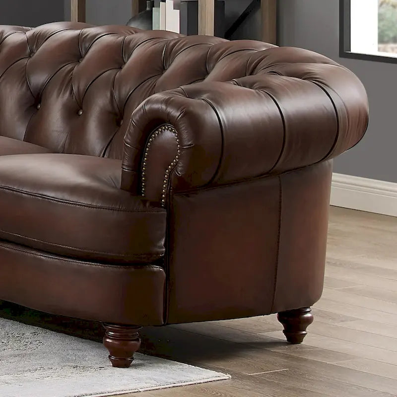 Causeuse en cuir pleine fleur Chesterfield Hydeline Newport