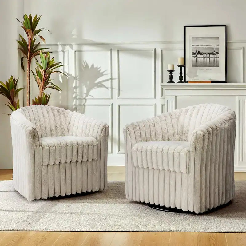Ensemble de 2 fauteuils pivotants à 360 degrés en fausse fourrure de lapin