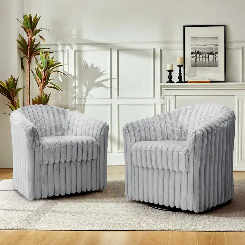 Ensemble de 2 fauteuils pivotants à 360 degrés en fausse fourrure de lapin