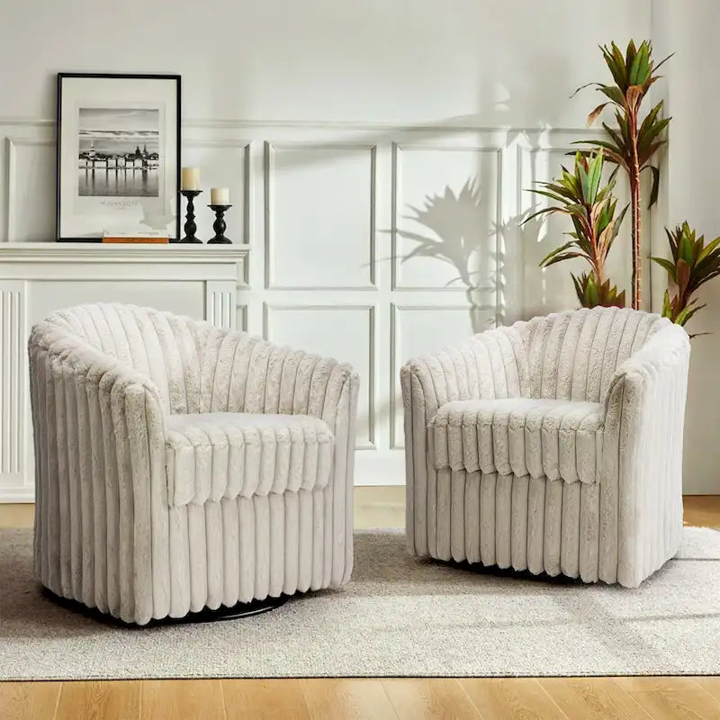 Ensemble de 2 fauteuils pivotants à 360 degrés en fausse fourrure de lapin