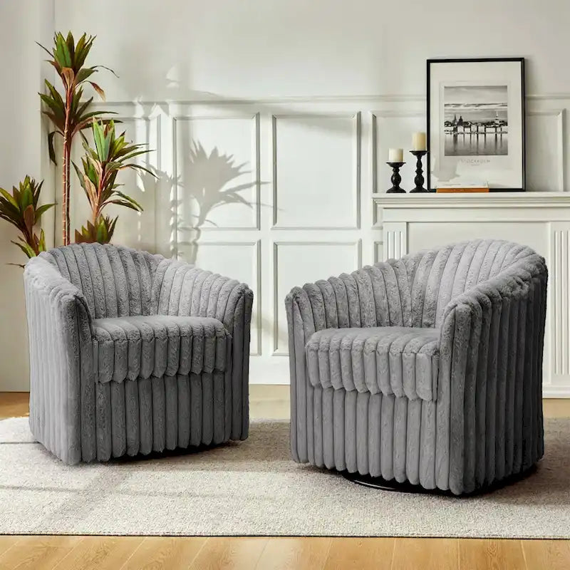 Ensemble de 2 fauteuils pivotants à 360 degrés en fausse fourrure de lapin