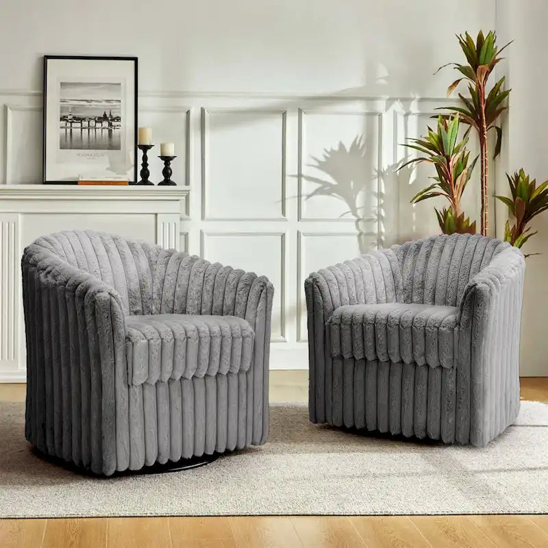 Ensemble de 2 fauteuils pivotants à 360 degrés en fausse fourrure de lapin