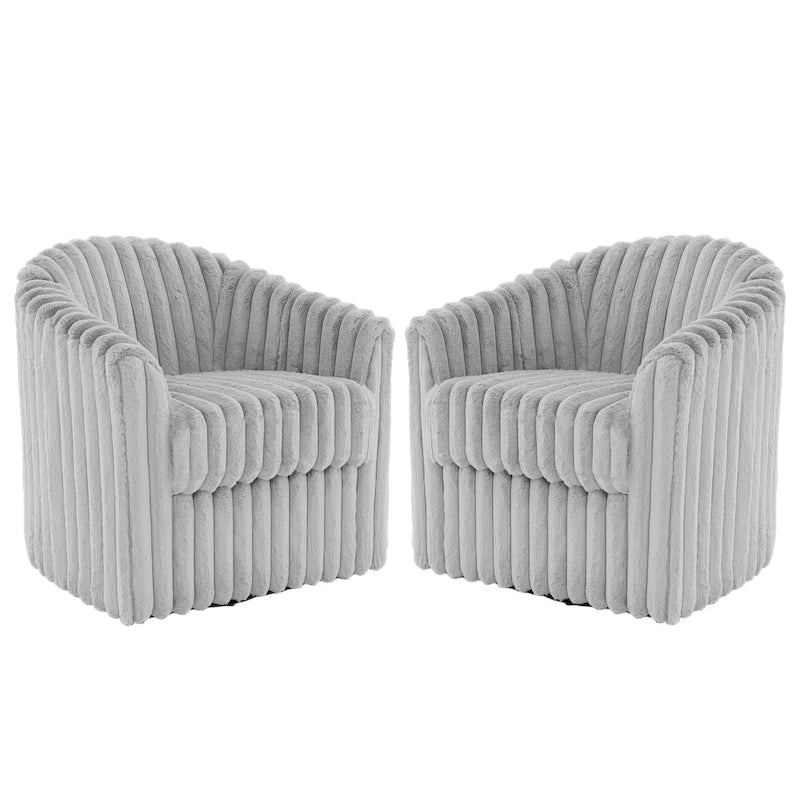 Ensemble de 2 fauteuils pivotants à 360 degrés en fausse fourrure de lapin