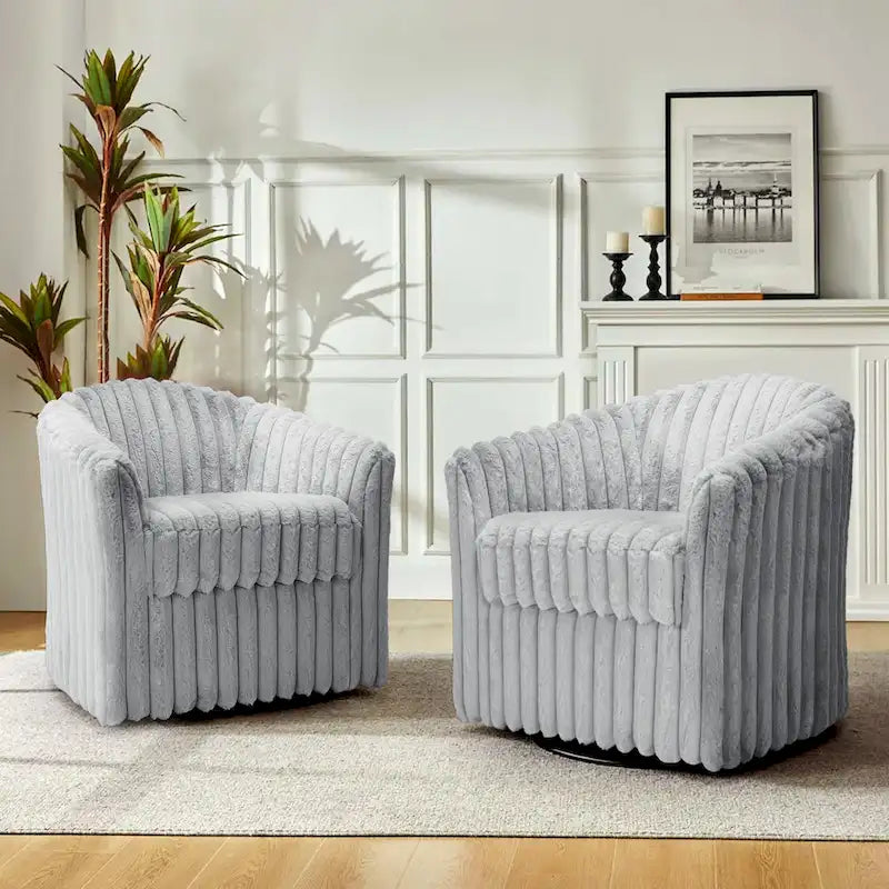 Ensemble de 2 fauteuils pivotants à 360 degrés en fausse fourrure de lapin