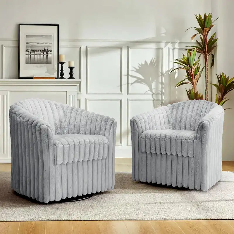 Ensemble de 2 fauteuils pivotants à 360 degrés en fausse fourrure de lapin