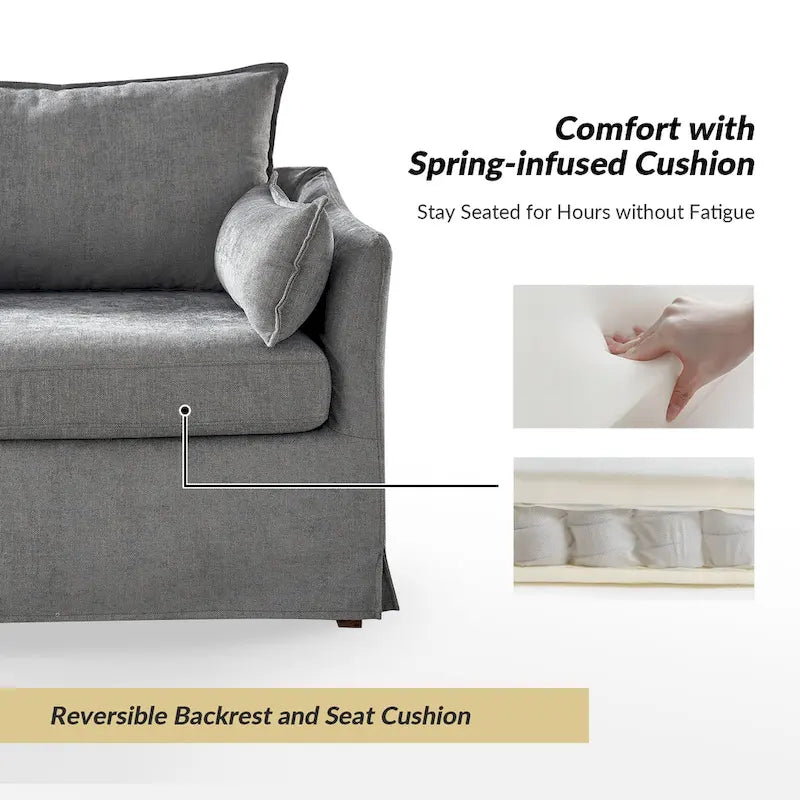 Fauteuil moderne surdimensionné déhoussable avec pouf et roues arrière verrouillables, ensemble de 2