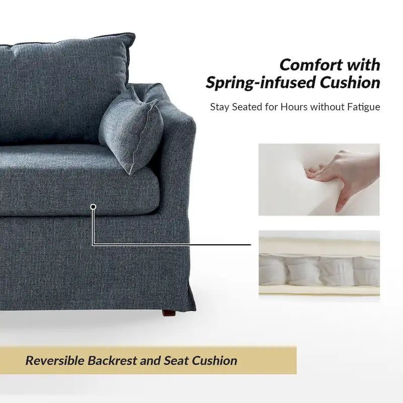 Fauteuil moderne surdimensionné déhoussable avec pouf et roues arrière verrouillables, ensemble de 2