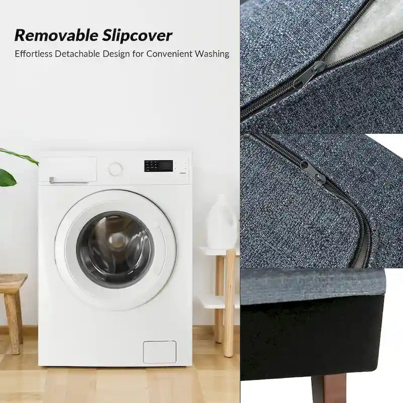Fauteuil moderne surdimensionné déhoussable avec pouf et roues arrière verrouillables, ensemble de 2