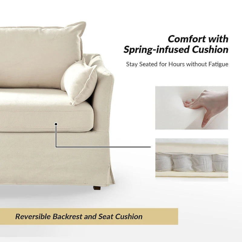 Fauteuil moderne surdimensionné déhoussable avec pouf et roues arrière verrouillables, ensemble de 2