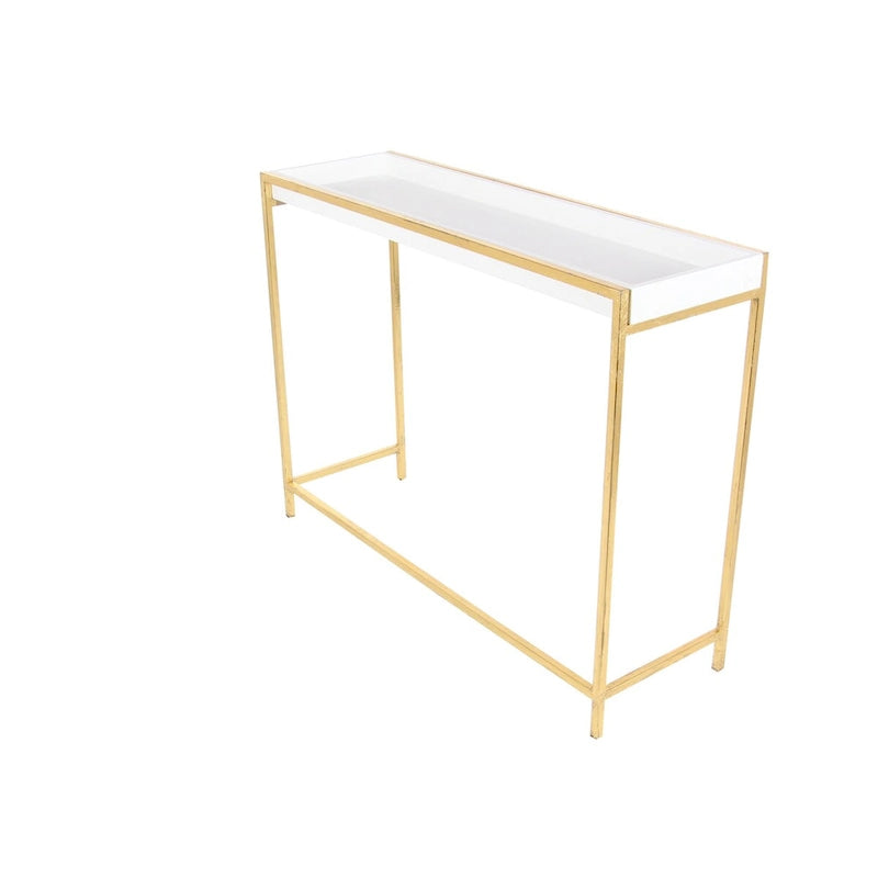 Tables gigognes géométriques en bois avec pieds en métal doré - Lot de 2 blanches