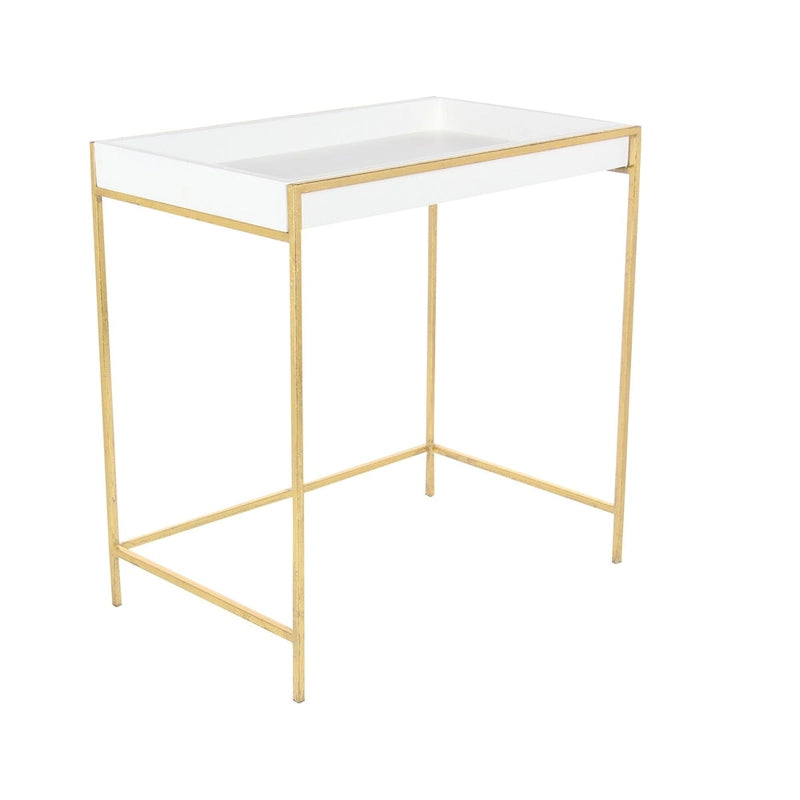 Tables gigognes géométriques en bois avec pieds en métal doré - Lot de 2 blanches