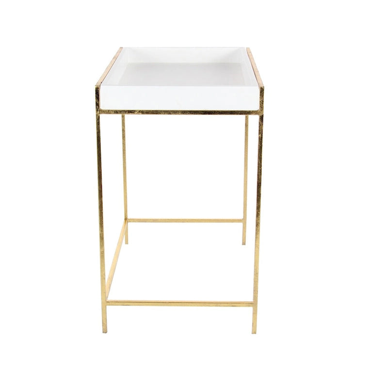 Tables gigognes géométriques en bois avec pieds en métal doré - Lot de 2 blanches