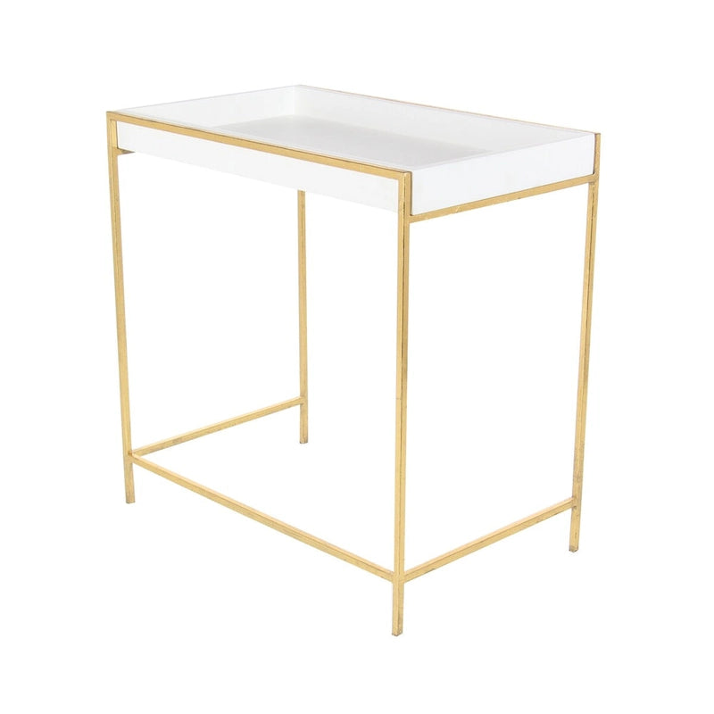 Tables gigognes géométriques en bois avec pieds en métal doré - Lot de 2 blanches
