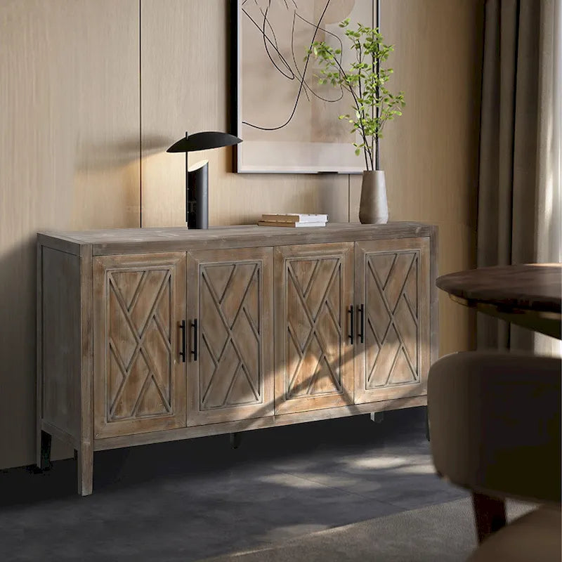 Buffet bas de rangement quatre portes Accent pour salle à manger, entrée et couloir