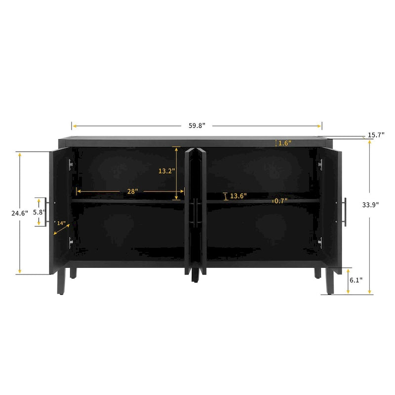 Buffet bas de rangement quatre portes Accent pour salle à manger, entrée et couloir