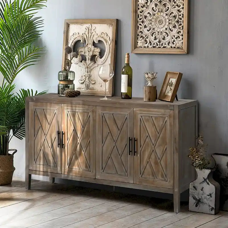 Buffet bas de rangement quatre portes Accent pour salle à manger, entrée et couloir