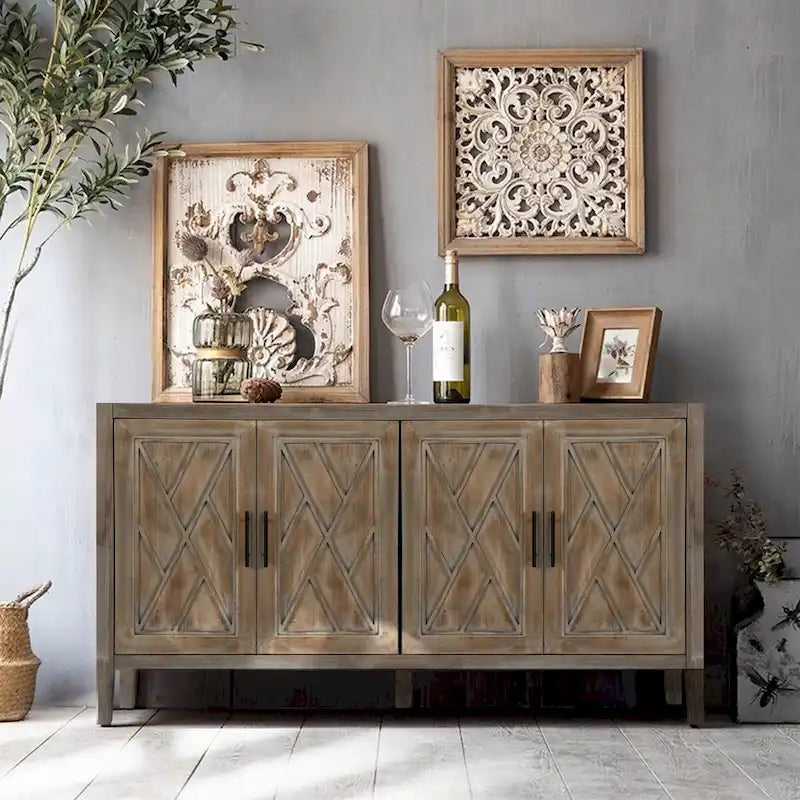 Buffet bas de rangement quatre portes Accent pour salle à manger, entrée et couloir