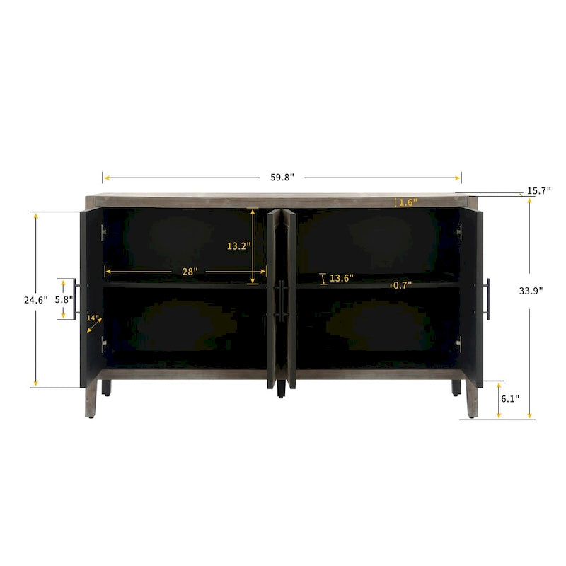 Buffet bas de rangement quatre portes Accent pour salle à manger, entrée et couloir
