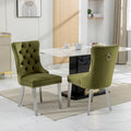 Lot de 2 chaises de salle à manger en velours avec garniture cloutée et pieds en acier inoxydable chromé