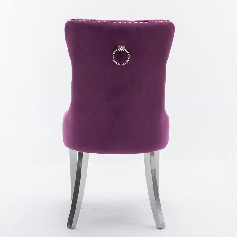 Lot de 2 chaises de salle à manger en velours avec garniture cloutée et pieds en acier inoxydable chromé