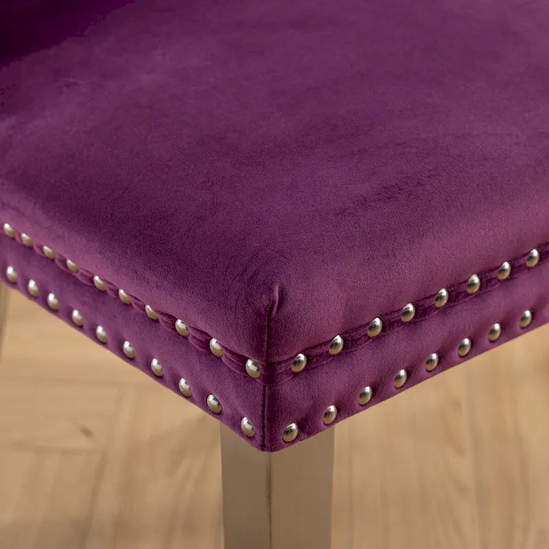 Lot de 2 chaises de salle à manger en velours avec garniture cloutée et pieds en acier inoxydable chromé