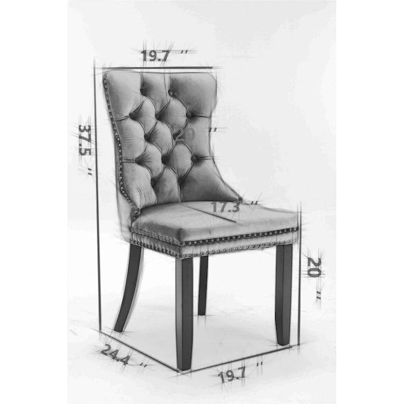 Lot de 2 chaises de salle à manger en velours avec garniture cloutée et pieds en acier inoxydable chromé