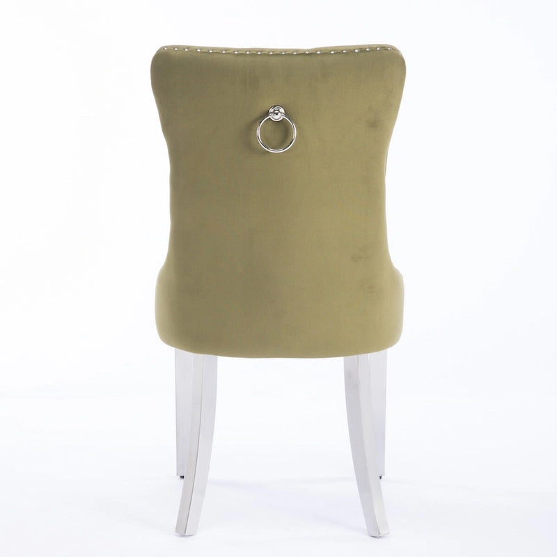 Lot de 2 chaises de salle à manger en velours avec garniture cloutée et pieds en acier inoxydable chromé