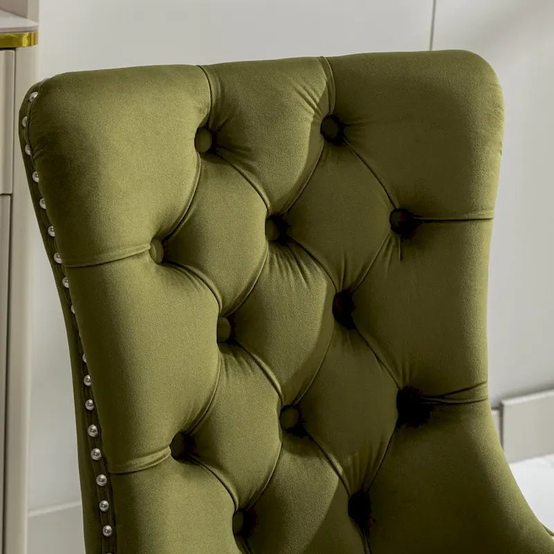 Lot de 2 chaises de salle à manger en velours avec garniture cloutée et pieds en acier inoxydable chromé