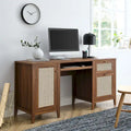 Bureau de 160 cm avec tissage en rotin et rangements