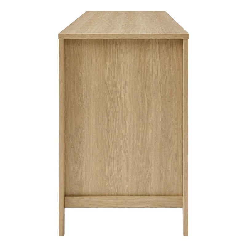 Bureau de 160 cm avec tissage en rotin et rangements