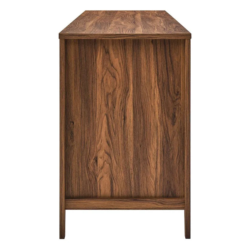 Bureau de 160 cm avec tissage en rotin et rangements