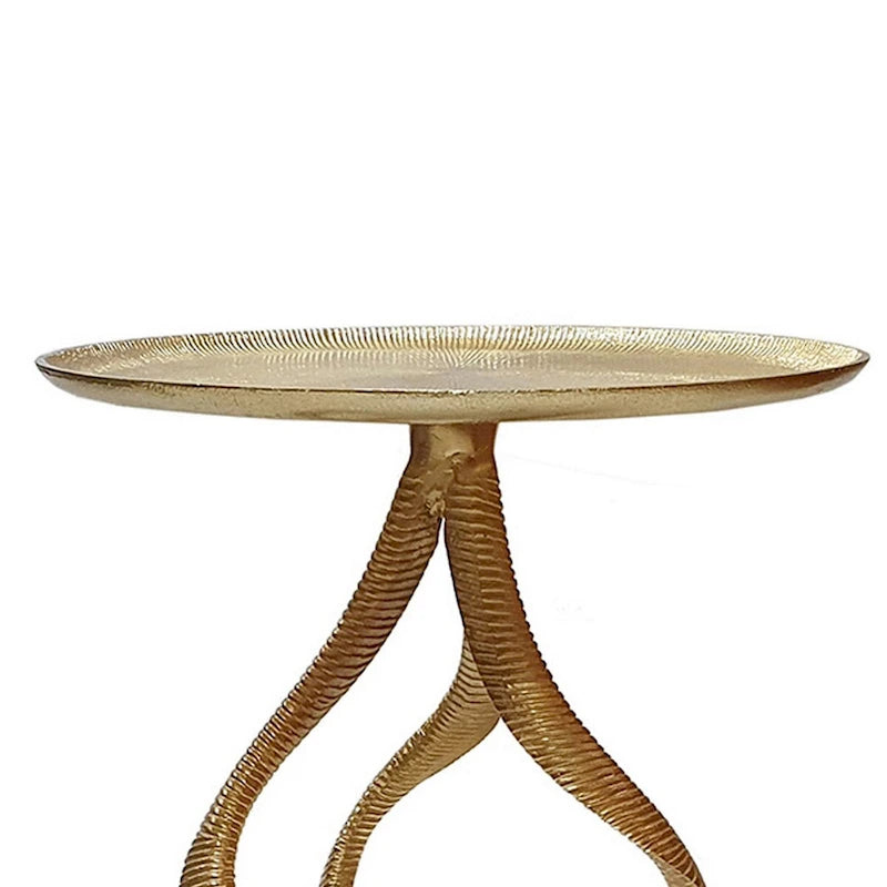 Table d'appoint de 61 cm, piètement en forme de bois de cerf, plateau nervuré, aluminium, doré