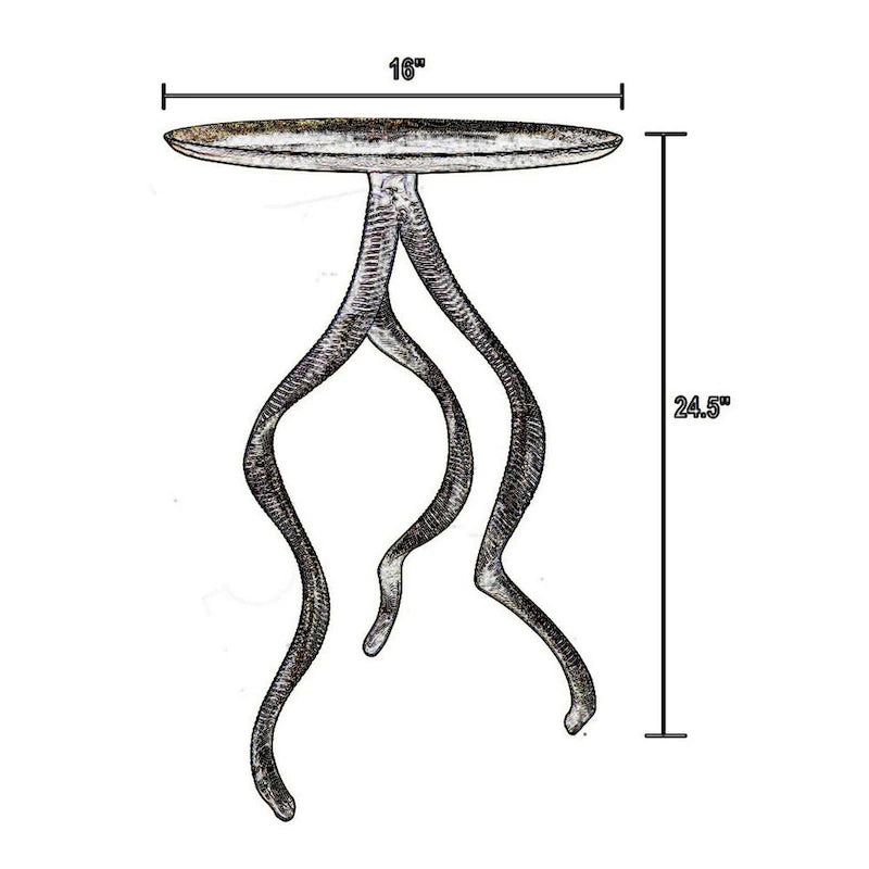 Table d'appoint de 61 cm, piètement en forme de bois de cerf, plateau nervuré, aluminium, doré