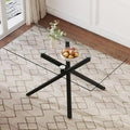 Grande table à manger rectangulaire moderne et minimaliste en verre pour 6 à 8 personnes avec plateau en verre trempé de 10 mm et pieds en métal noir