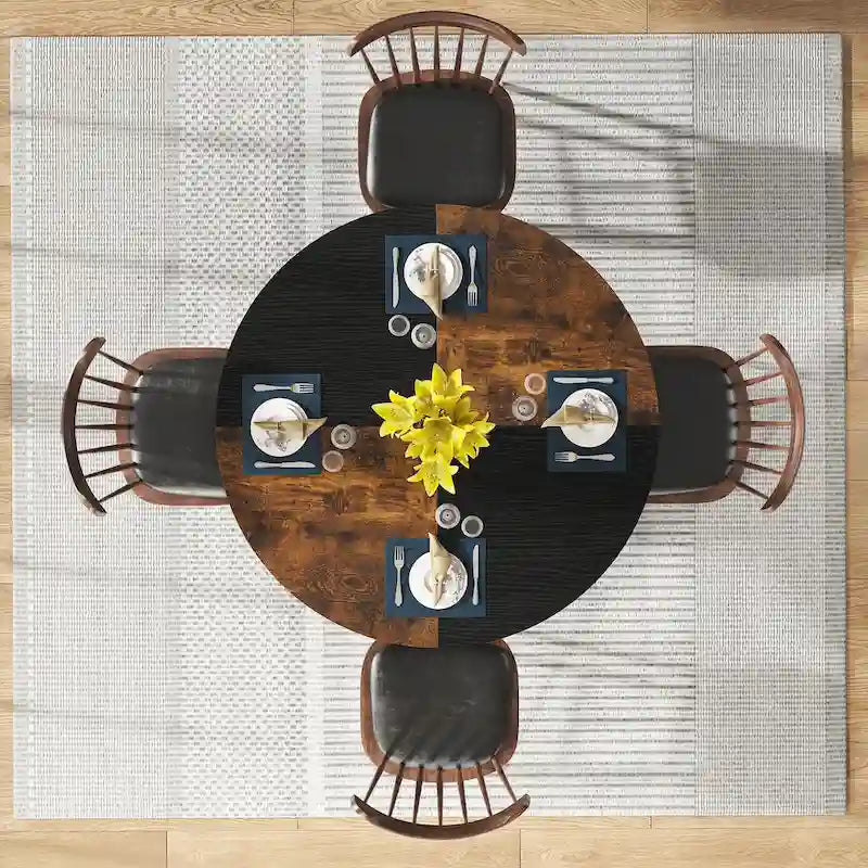 Table de salle à manger ronde de 47 pouces pour 4 personnes, tables de cuisine avec étagères de rangement à 2 niveaux