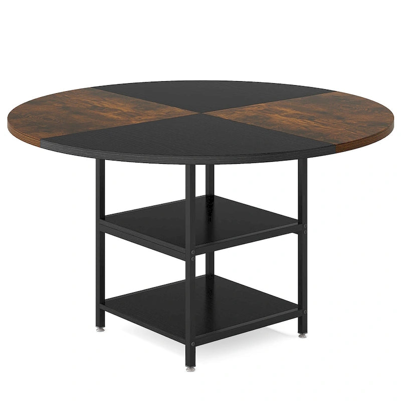 Table de salle à manger ronde de 47 pouces pour 4 personnes, tables de cuisine avec étagères de rangement à 2 niveaux
