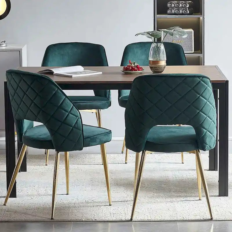 Chaises de salle à manger en velours avec pieds en métal et dossier évidé, lot de 4 chaises de salle à manger rembourrées